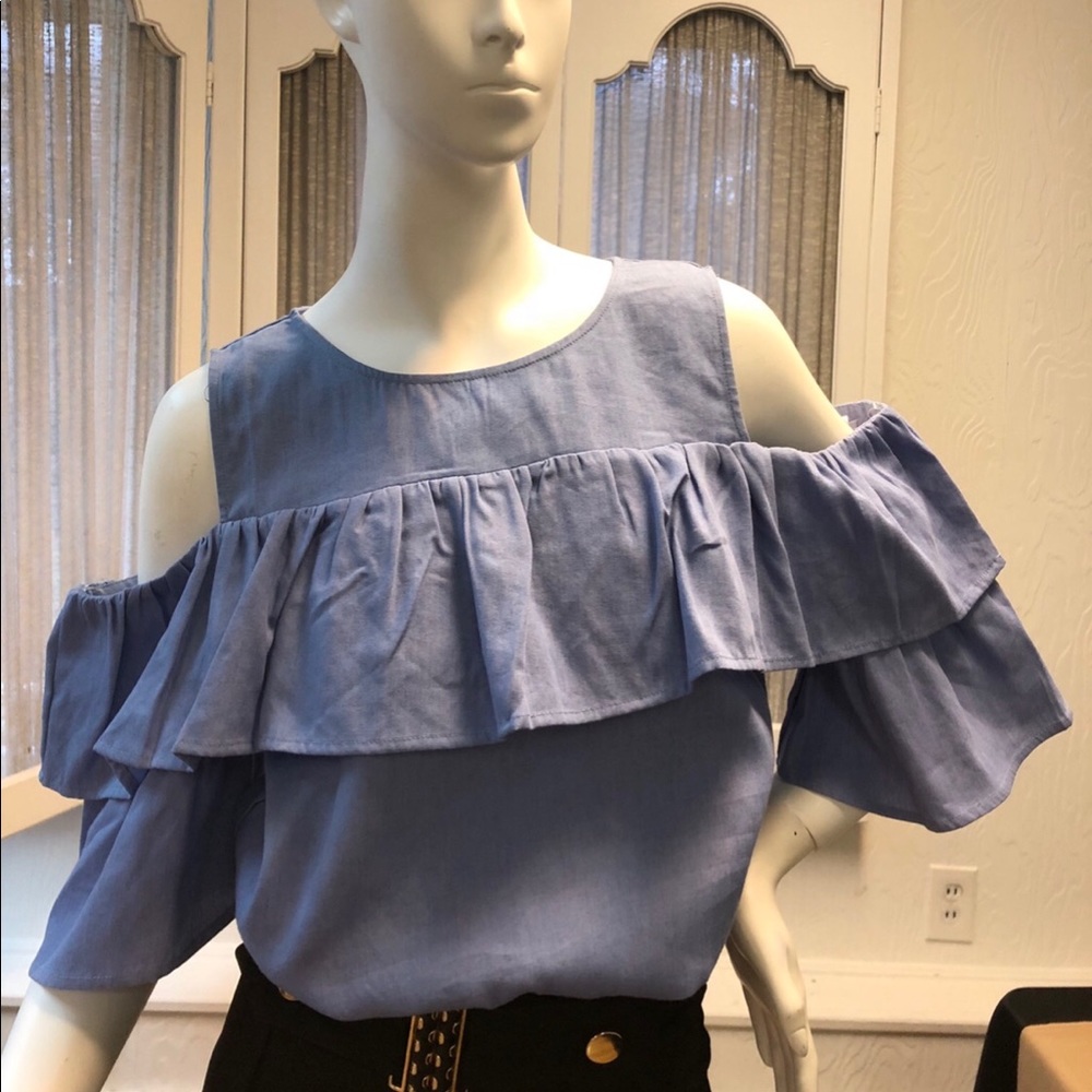 Cold Shoulder denim top.
